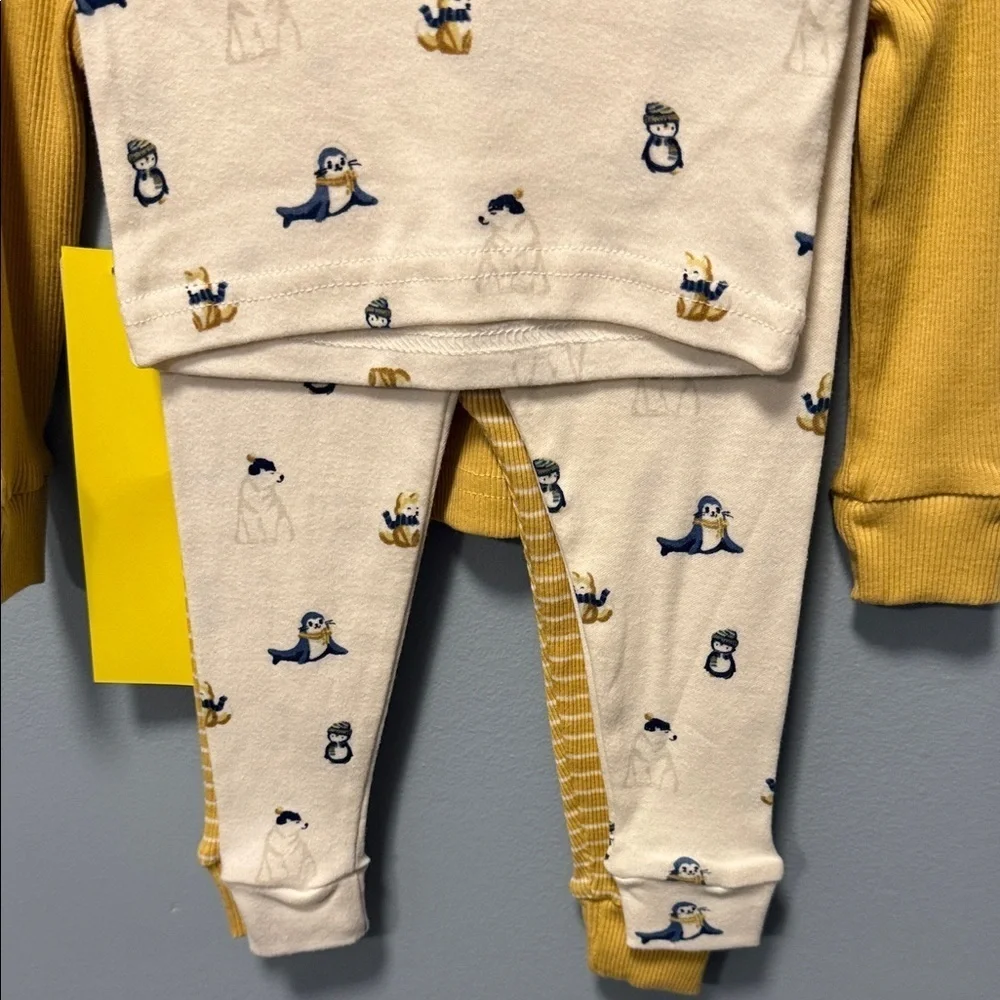 4 pc Yellow and Cream Penguin organics Kids Matching Set